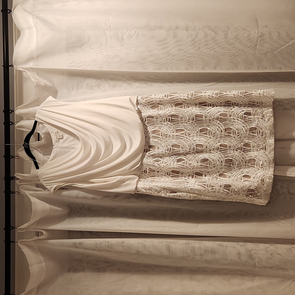 Cream colored cowl neck Cold Water Creek knee length dress.